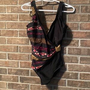 Elegant Black and Gold Women's One-Piece Swimsuit